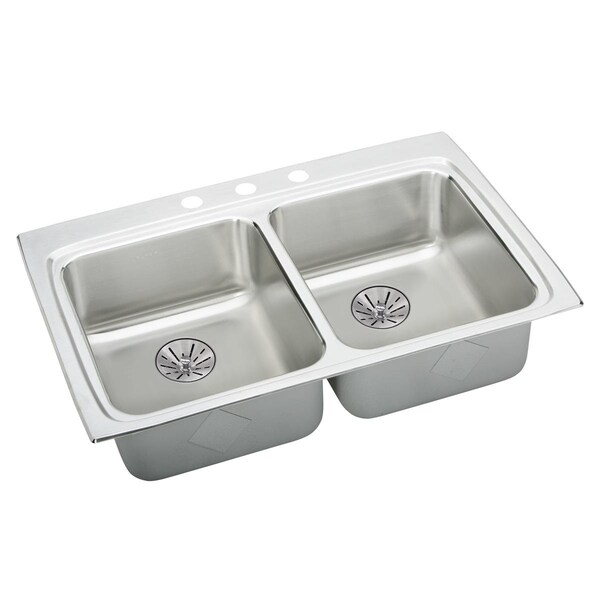 Elkay Lustertone Stainless Steel 33 X 22 X 6-1/2 Equal Double Bowl Top Mount Ada Sink With Perfect Drain LRADQ332265PDMR2 - main